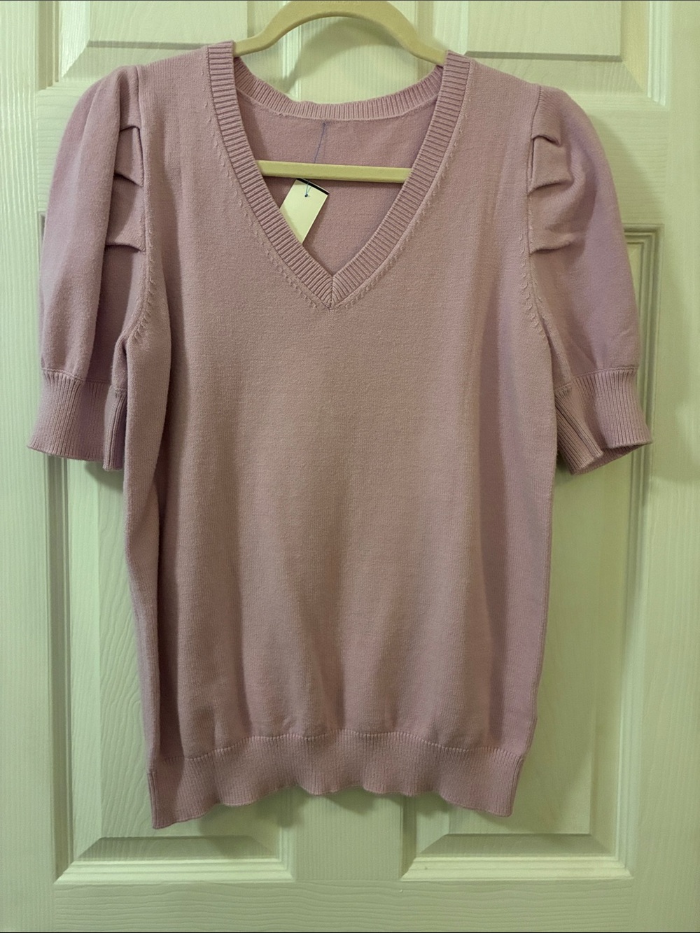 Amazon Women's V-Neck Short Sleeve Sweater - pale lavender